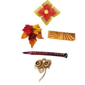 Vintage lot of 5 assorted pins brooch and earring metal bakelite